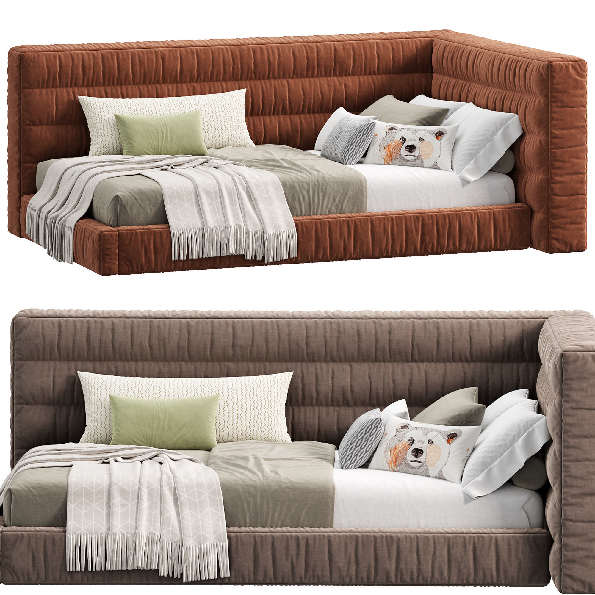 Hudson Upholstered Corner Bed by pbteen 3D model_2