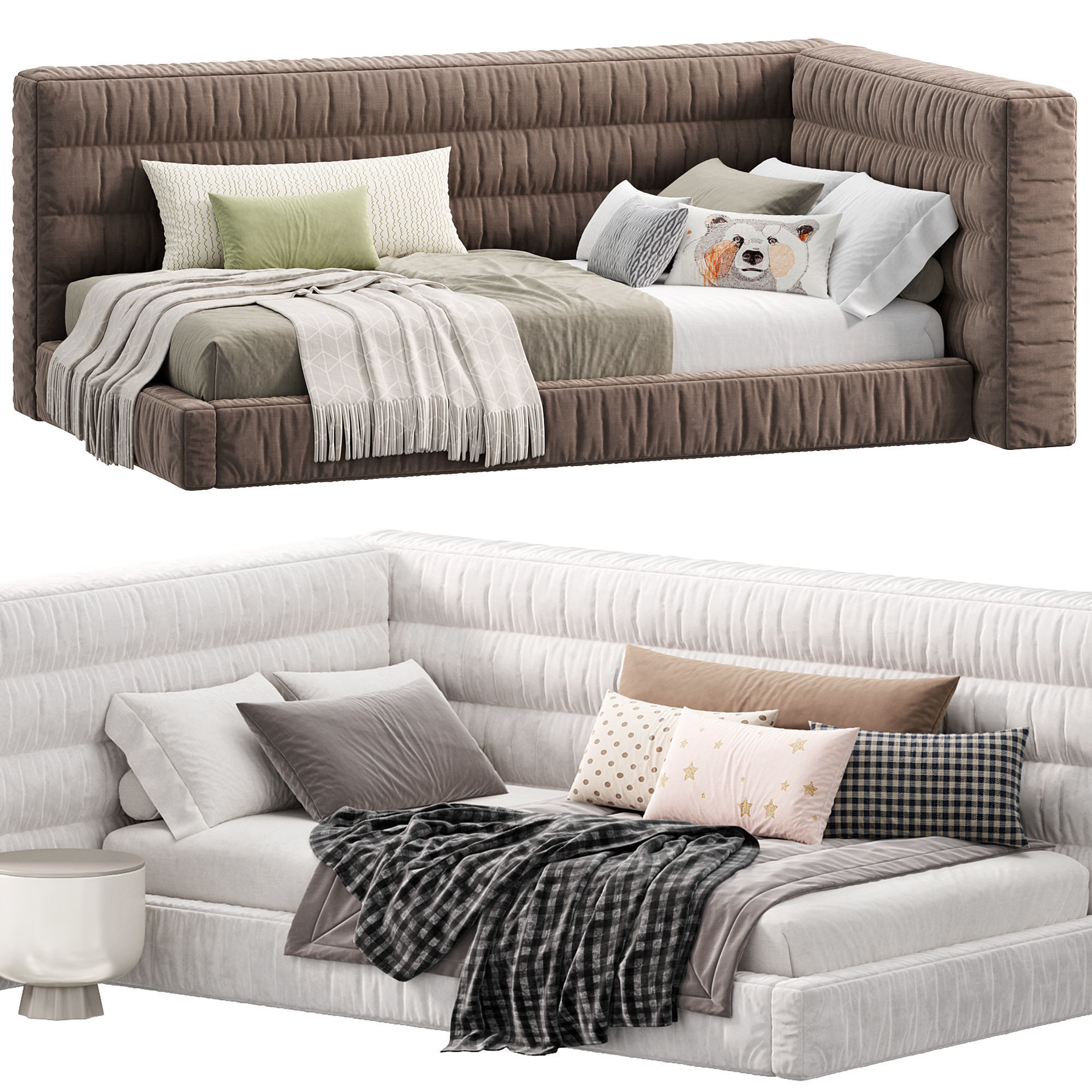 Hudson Upholstered Corner Bed by pbteen 3D model_1