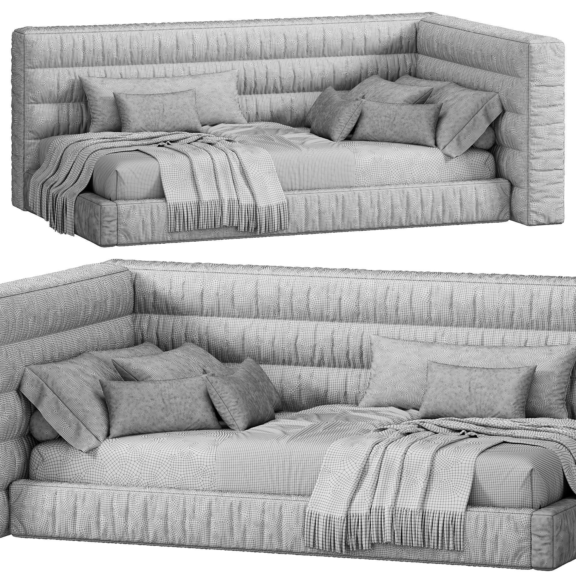 Hudson Upholstered Corner Bed by pbteen 3D model_4