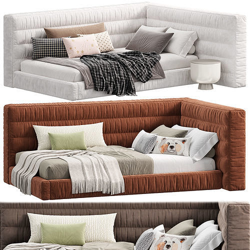 Hudson Upholstered Corner Bed by pbteen 3D model 6
