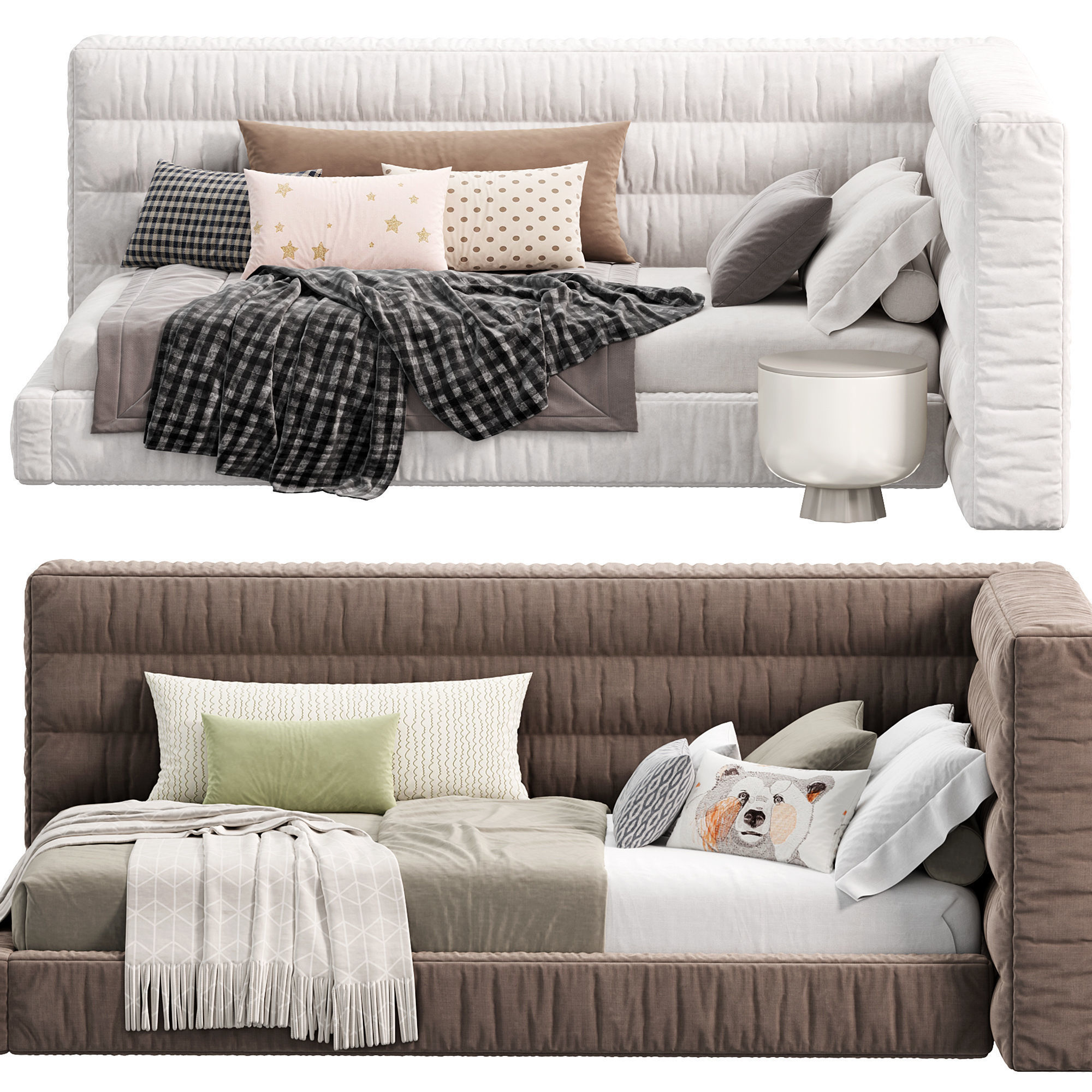 Hudson Upholstered Corner Bed by pbteen 3D model_3