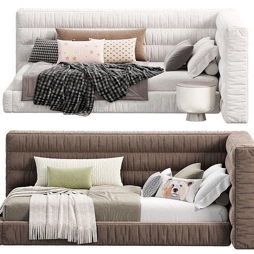 Hudson Upholstered Corner Bed by pbteen 3D model 4
