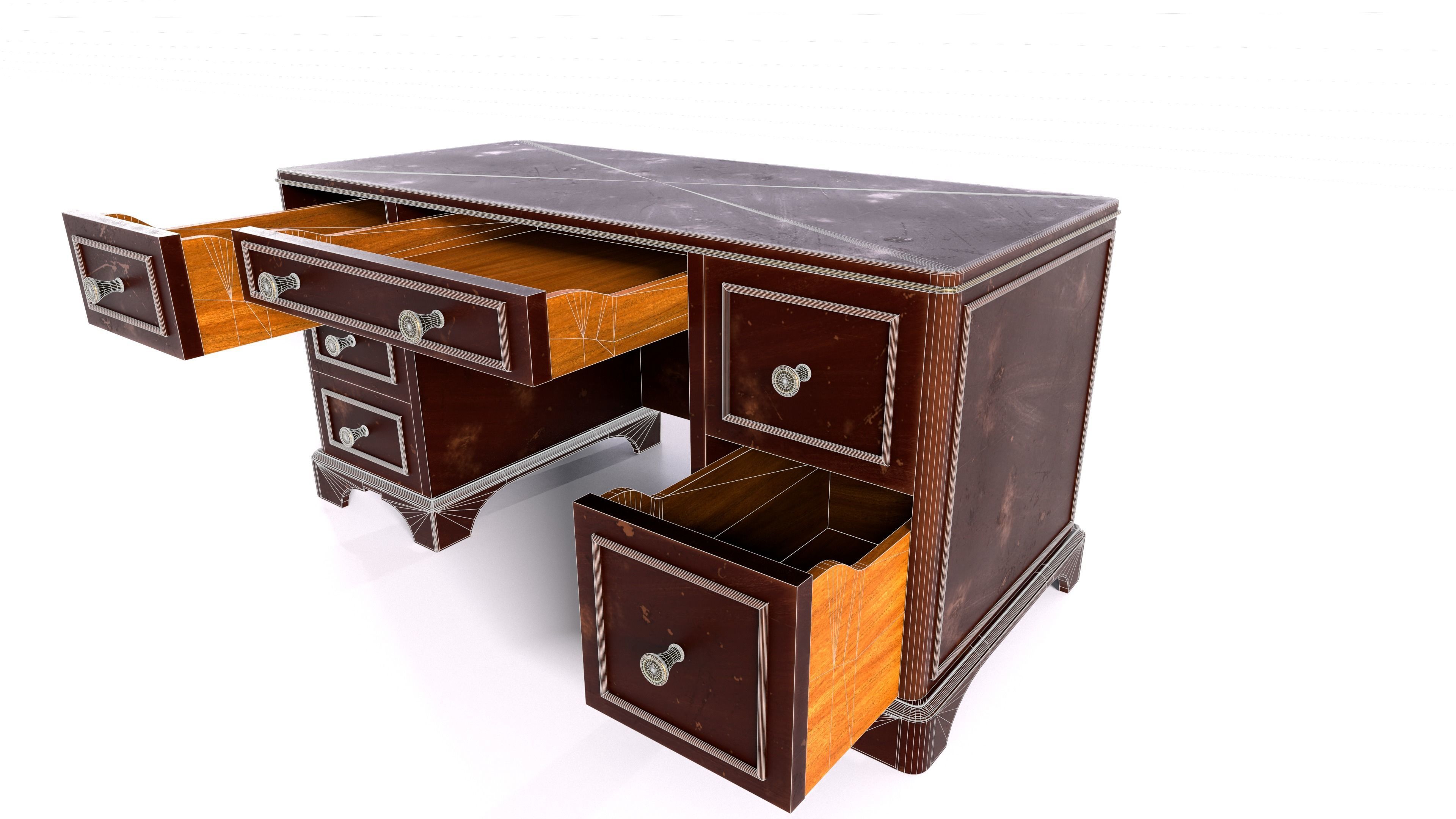 Old desk Low-poly 3D model_9