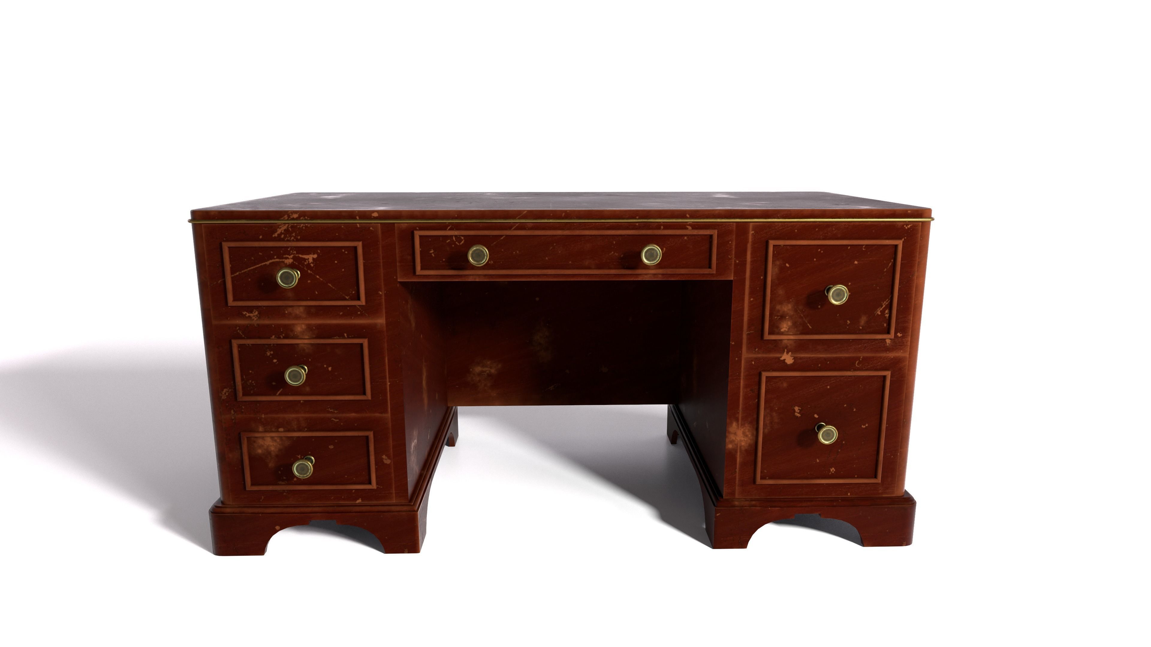 Old desk Low-poly 3D model_2