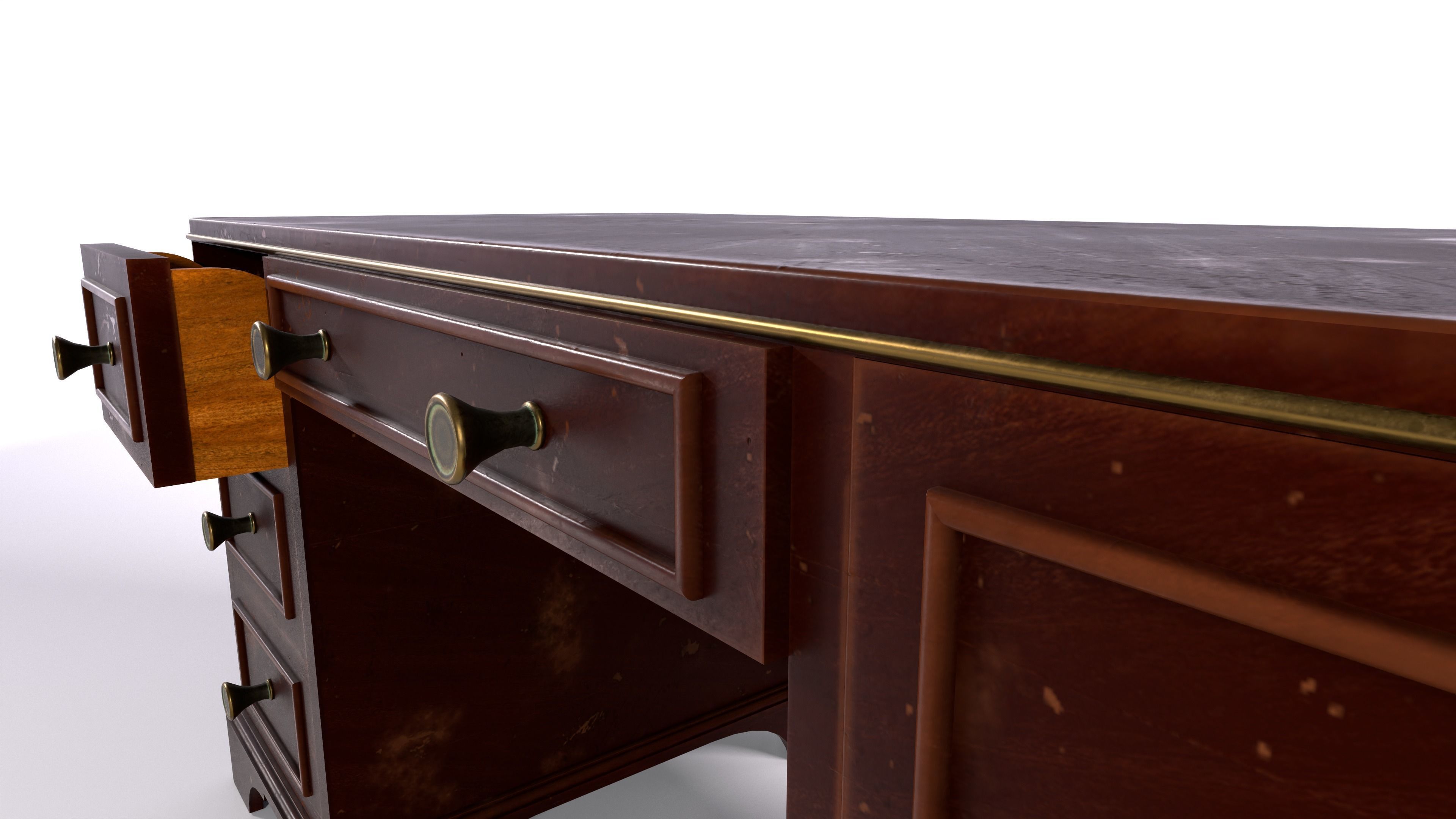 Old desk Low-poly 3D model_10