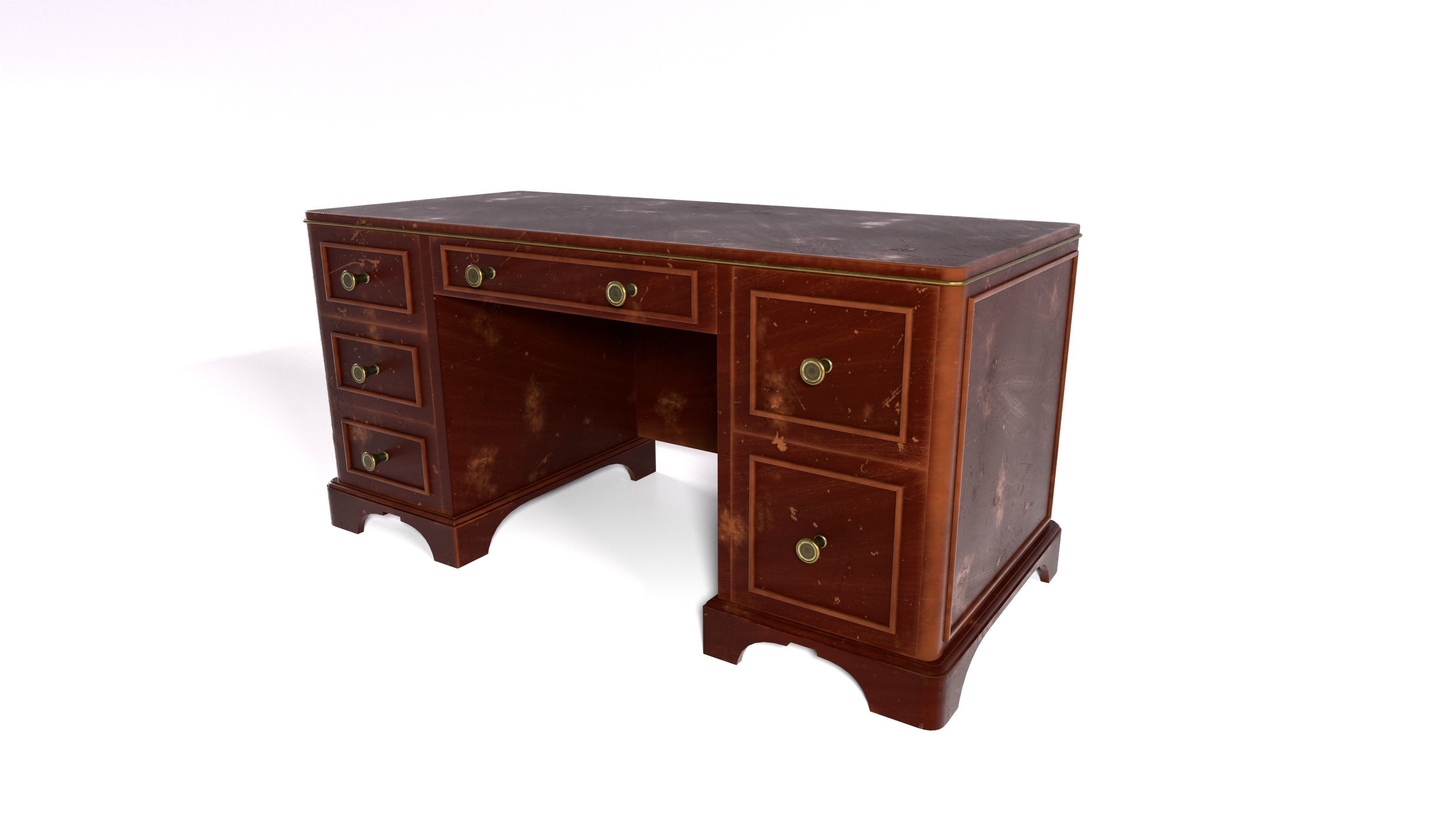 Old desk Low-poly 3D model_3