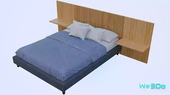 Bed and Headboard with Vertical Design Low-poly 3D model