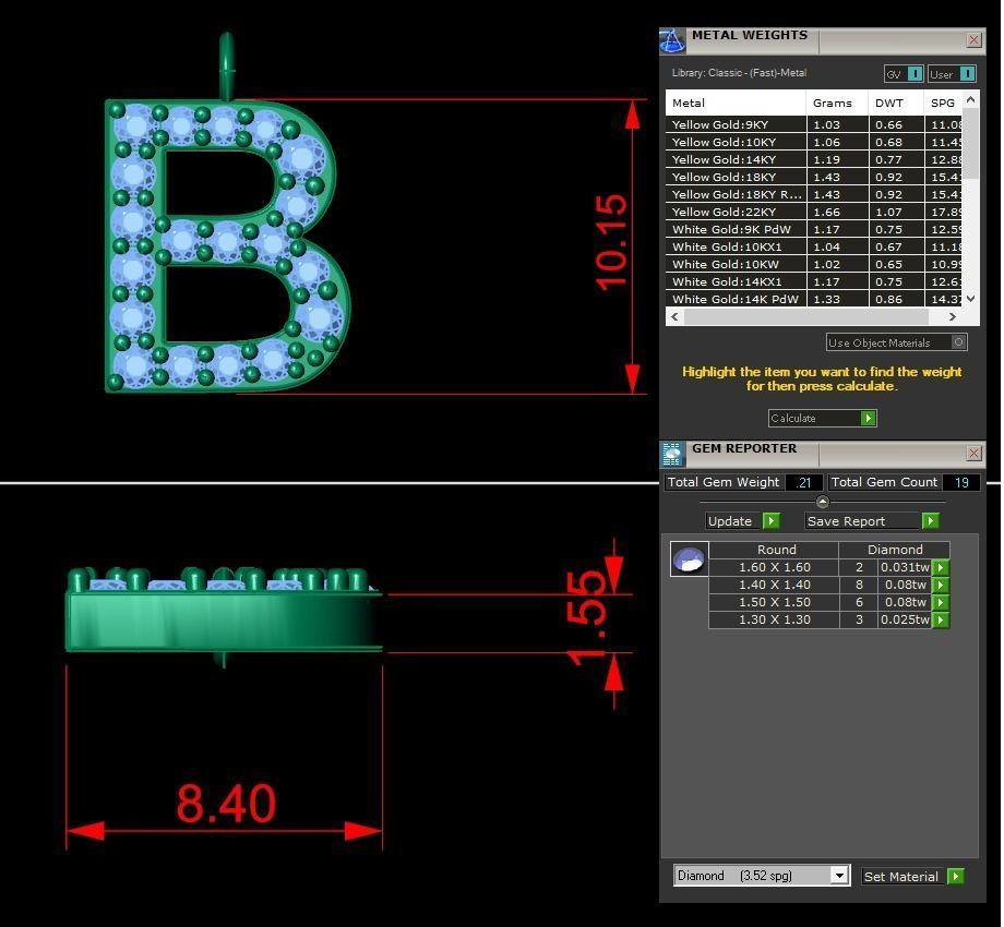 Diamond Alphabet Pendant B 3D print model_9