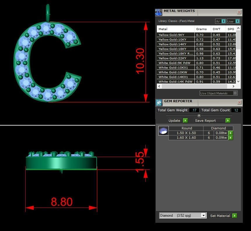 Diamond Alphabet Pendant C 3D print model_9