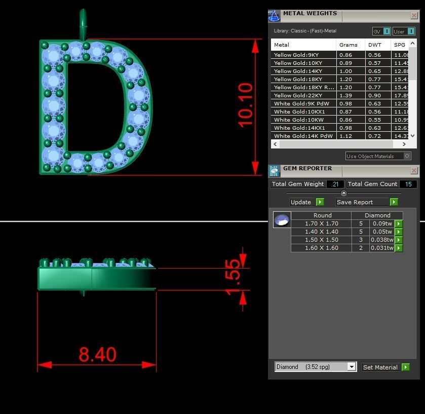 Diamond Alphabet Pendant D 3D print model_2