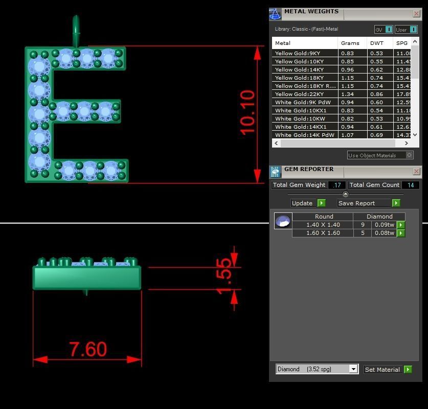 Diamond Alphabet Pendant E 3D print model_2