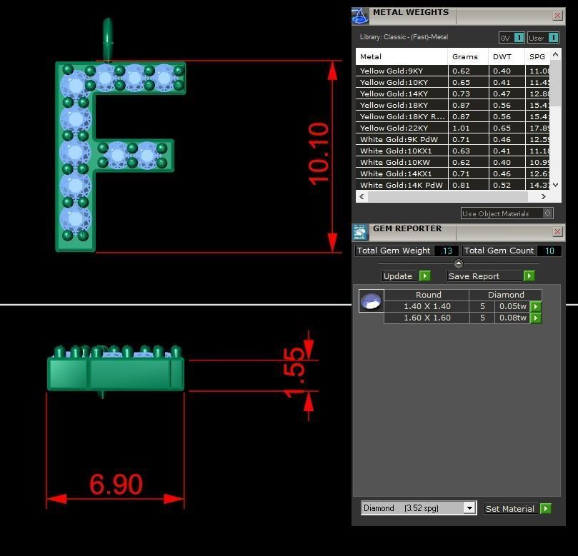 Diamond Alphabet Pendant F 3D print model_9