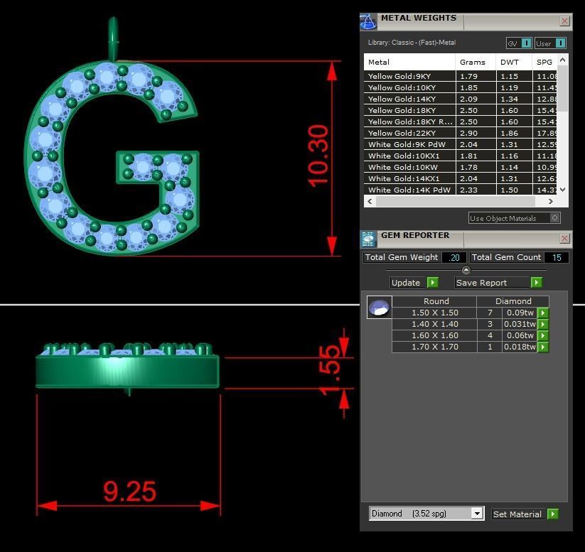 Diamond Alphabet Pendant G 3D print model_2