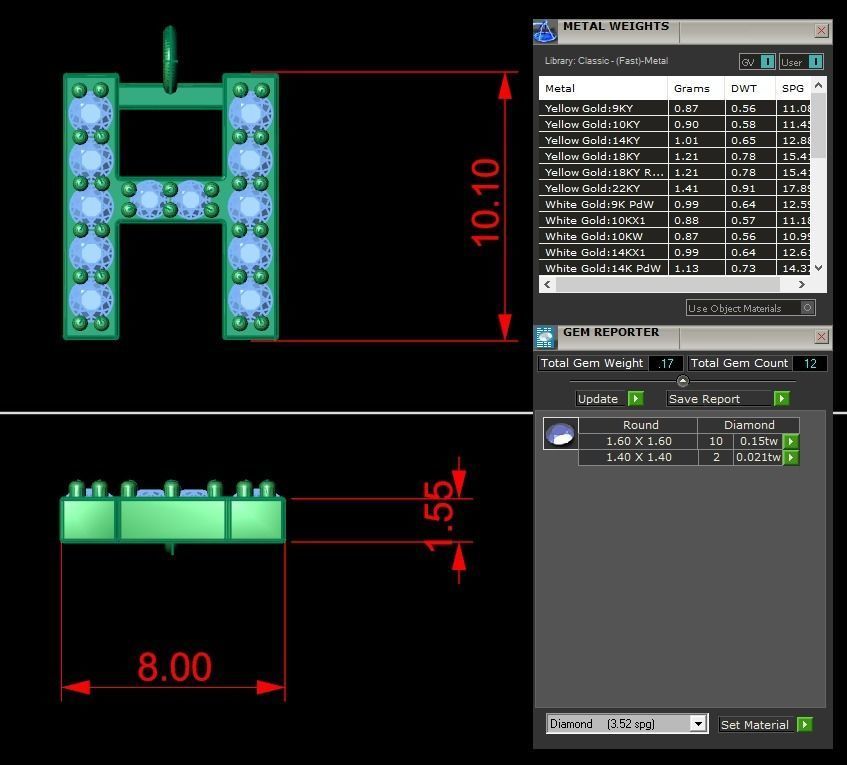 Diamond Alphabet Pendant H 3D print model_2
