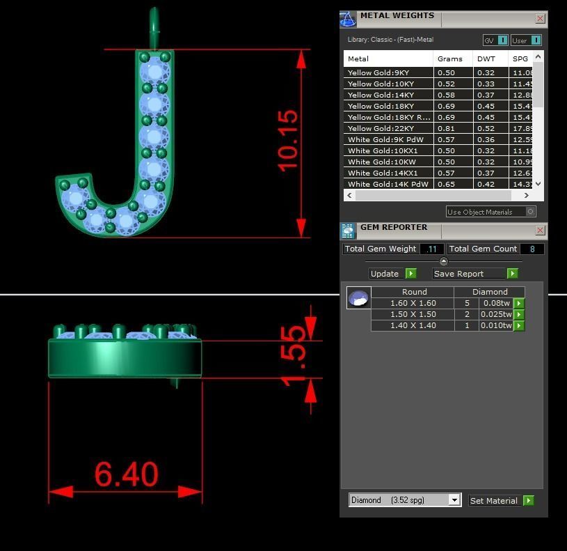 Diamond Alphabet Pendant J 3D print model_9