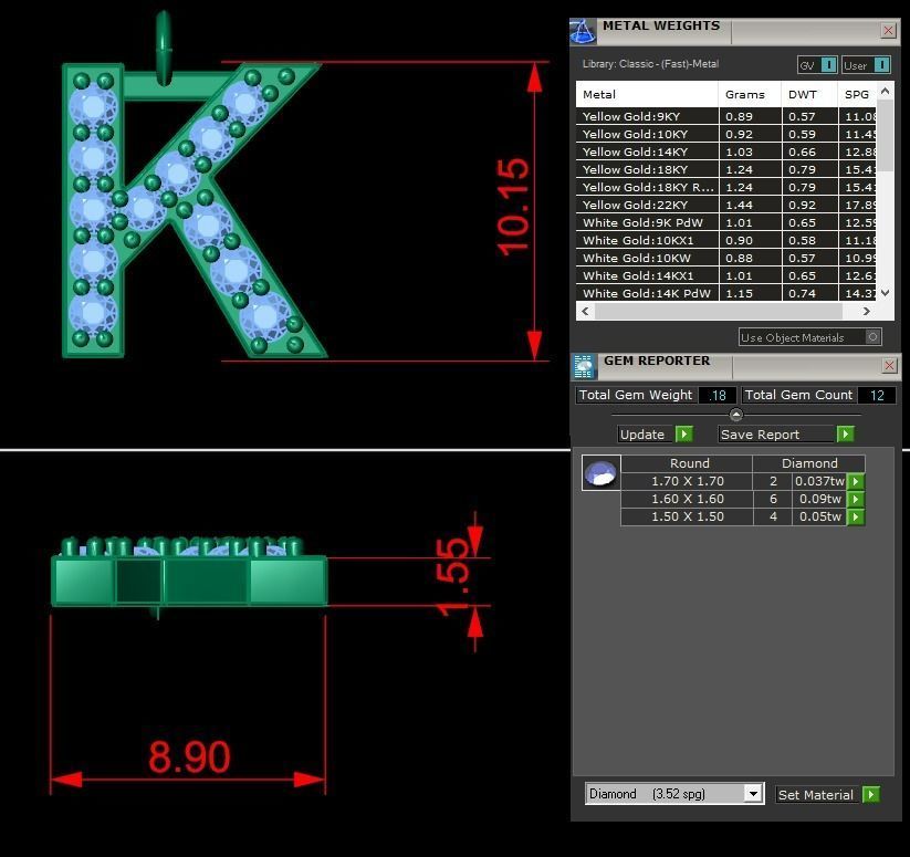 Diamond Alphabet Pendant K 3D print model_2
