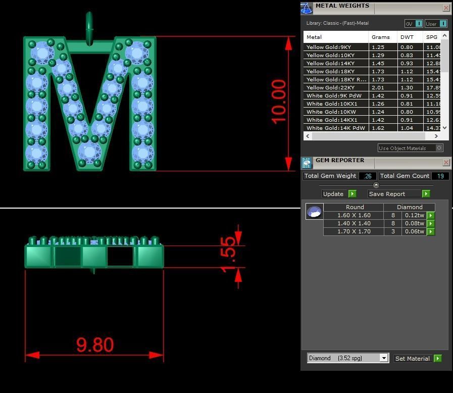 Diamond Alphabet Pendant M 3D print model_2
