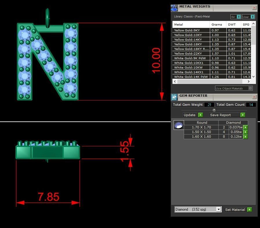 Diamond Alphabet Pendant N 3D print model_7
