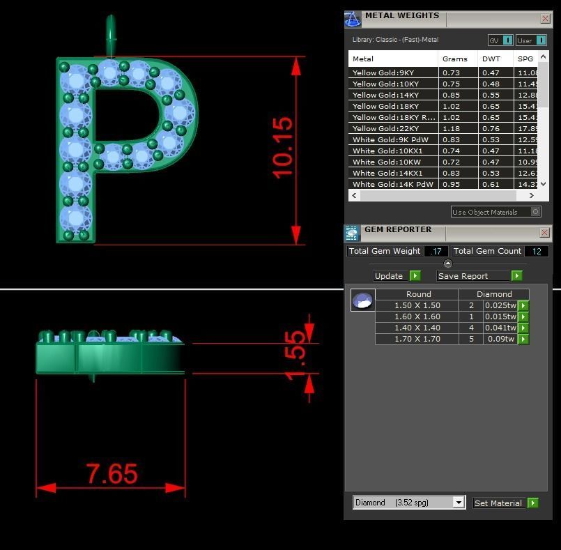 Diamond Alphabet Pendant P 3D print model_9