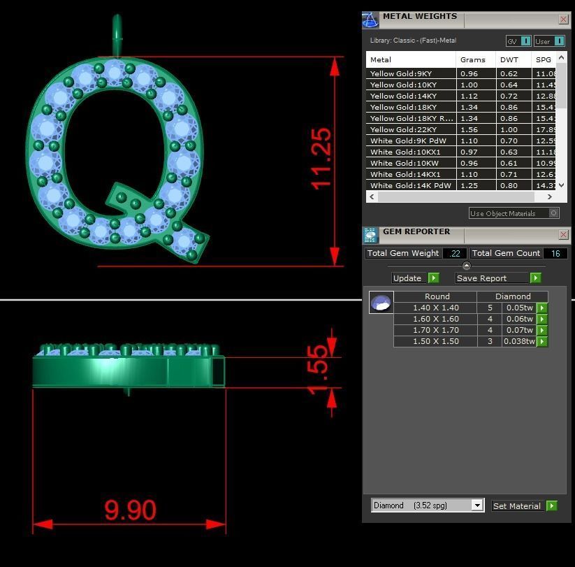 Diamond Alphabet Pendant Q 3D print model_9