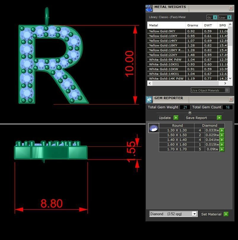 Diamond Alphabet Pendant R 3D print model_2