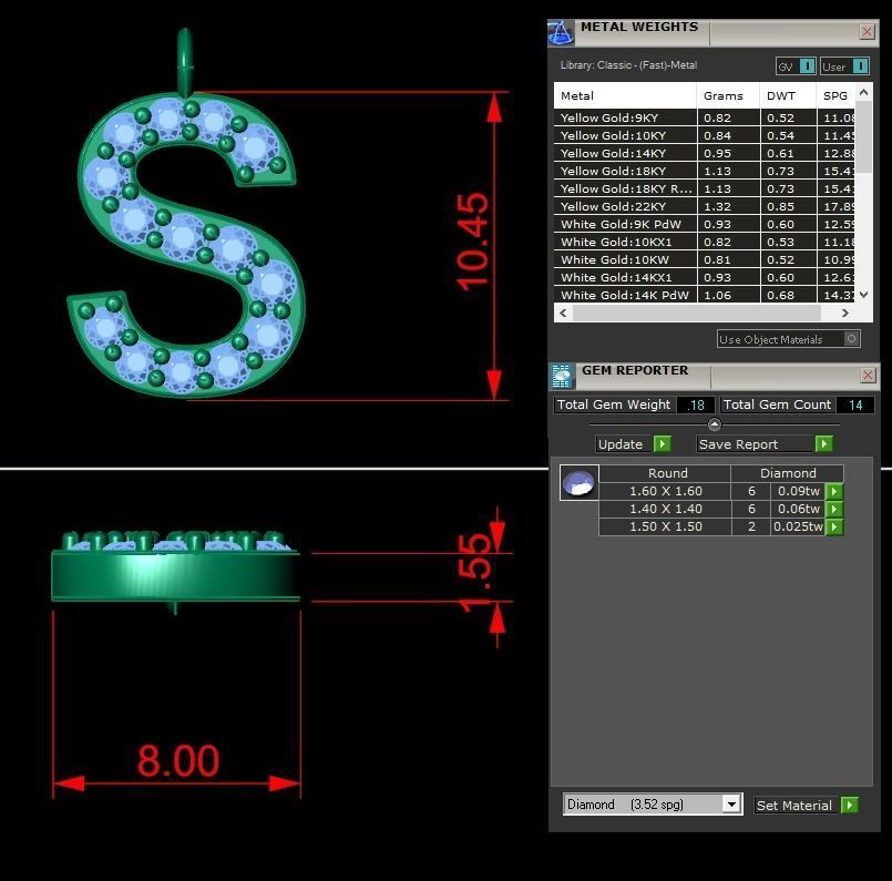 Diamond Alphabet Pendant S 3D print model_7