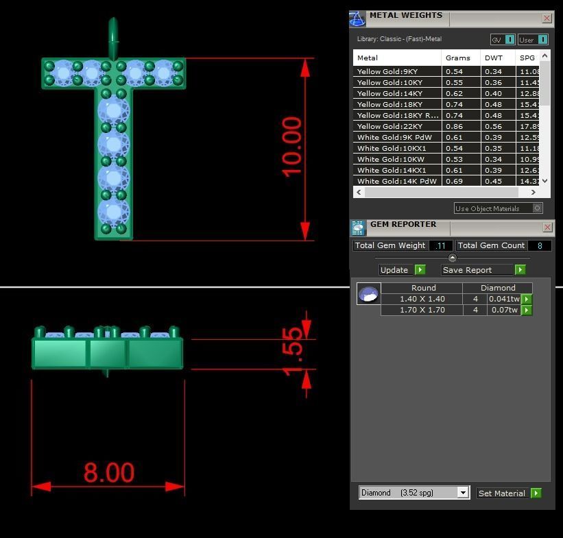 Diamond Alphabet Pendant T 3D print model_7