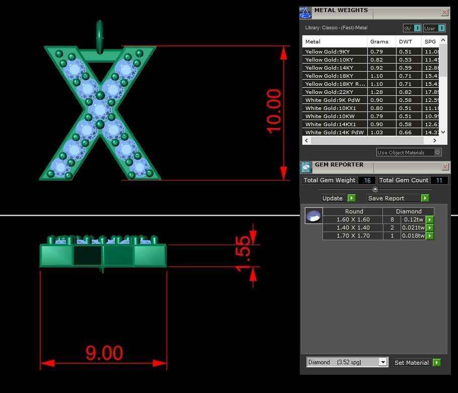 Diamond Alphabet Pendant X 3D print model_9