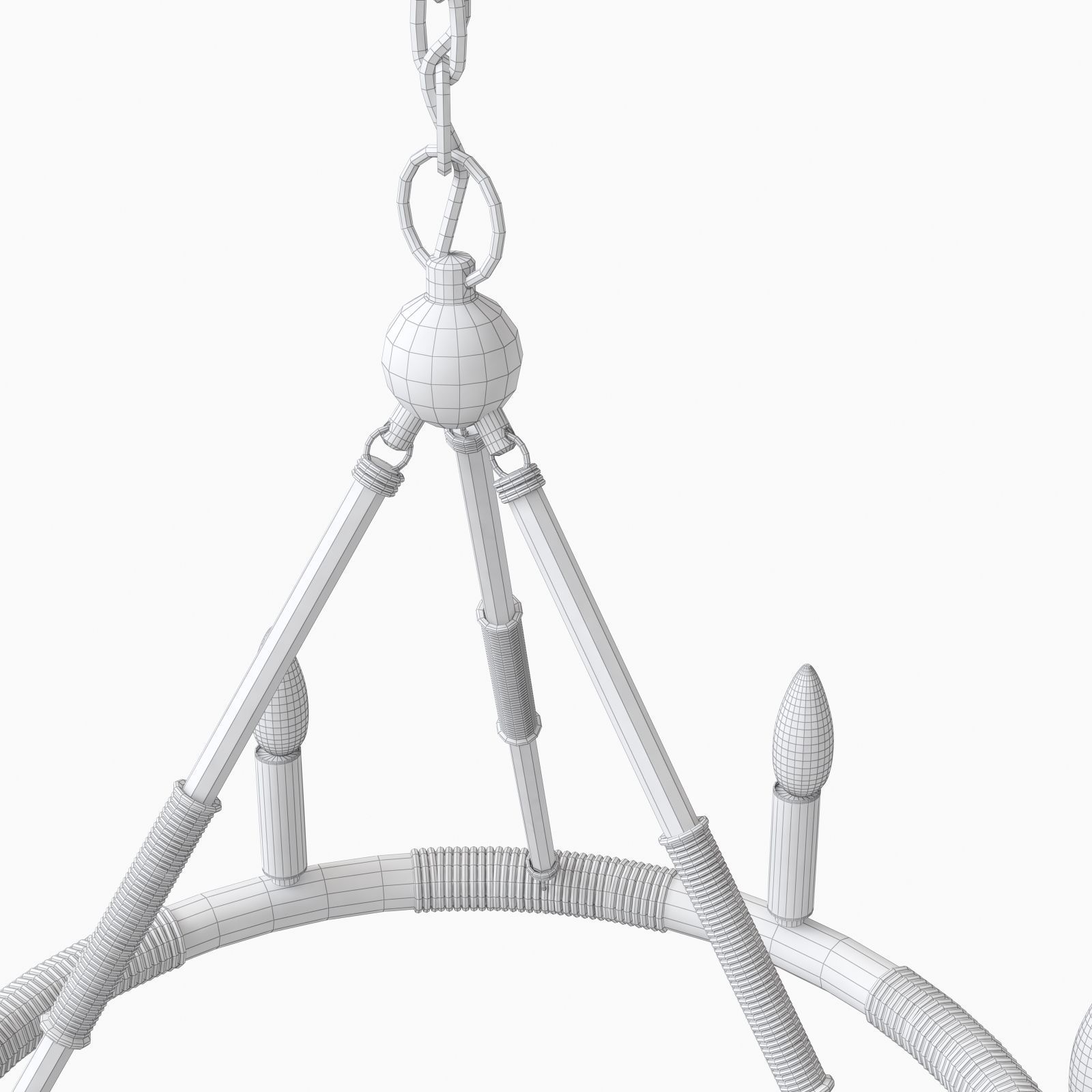 Round bamboo ceiling candles chandelier mansion style 3D model_12