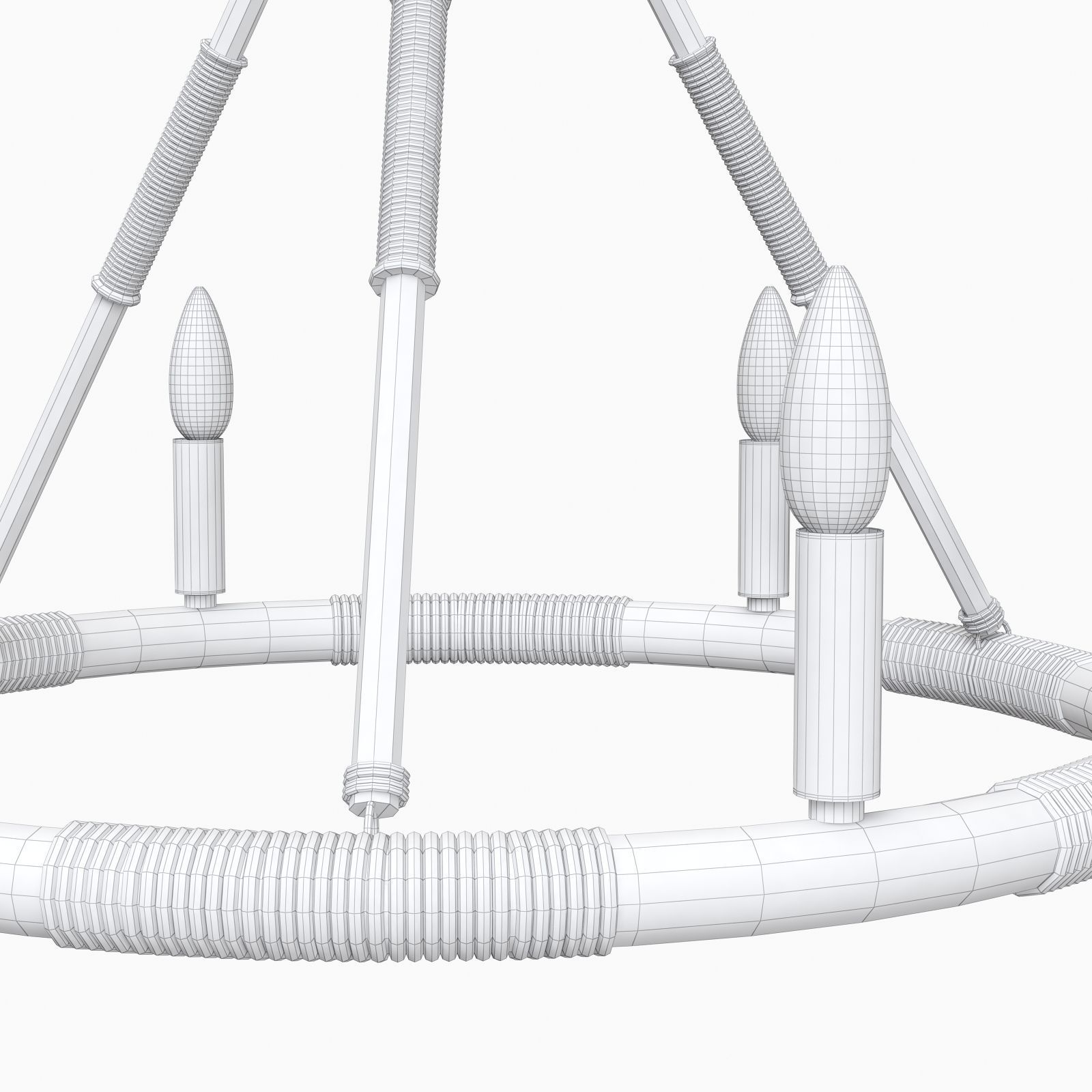 Round bamboo ceiling candles chandelier mansion style 3D model_9