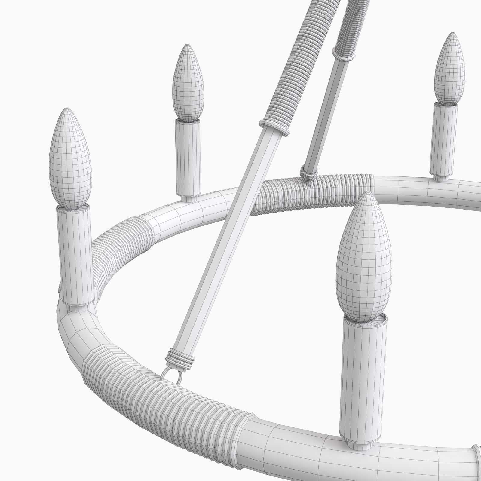 Round bamboo ceiling candles chandelier mansion style 3D model_10