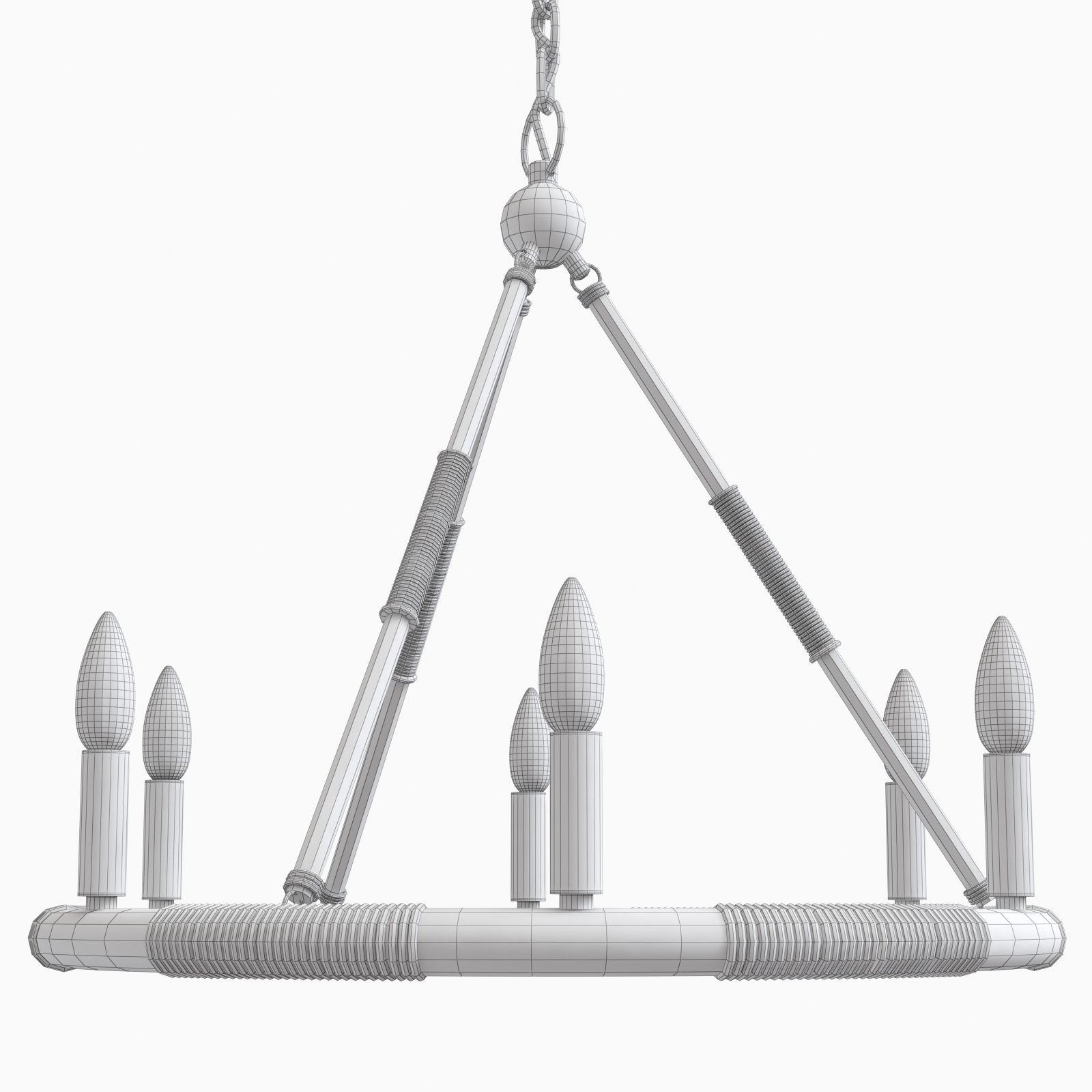 Round bamboo ceiling candles chandelier mansion style 3D model_11