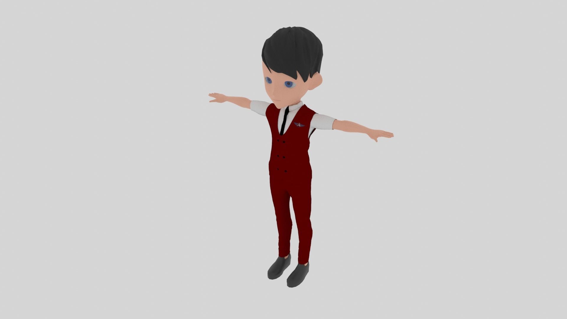 Stewardess - Cartoon Character Man Low-poly 3D model_2