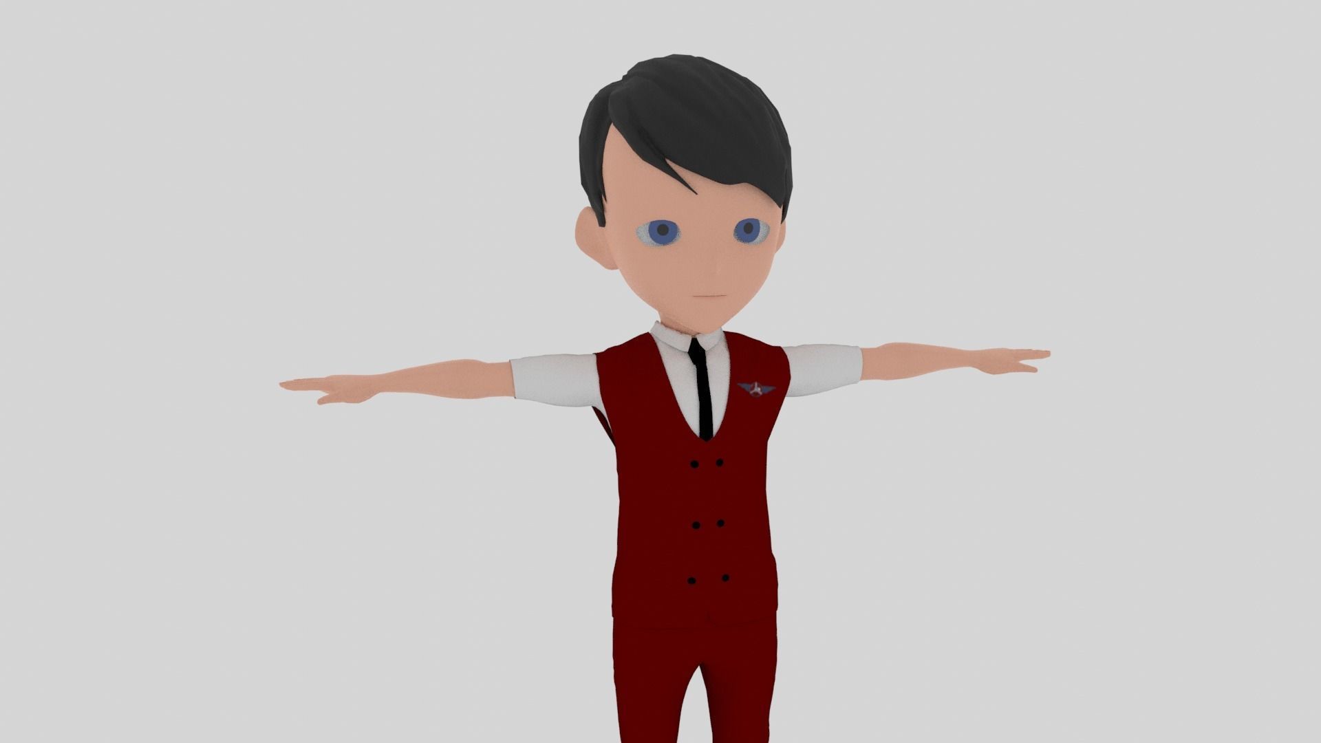 Stewardess - Cartoon Character Man Low-poly 3D model_3