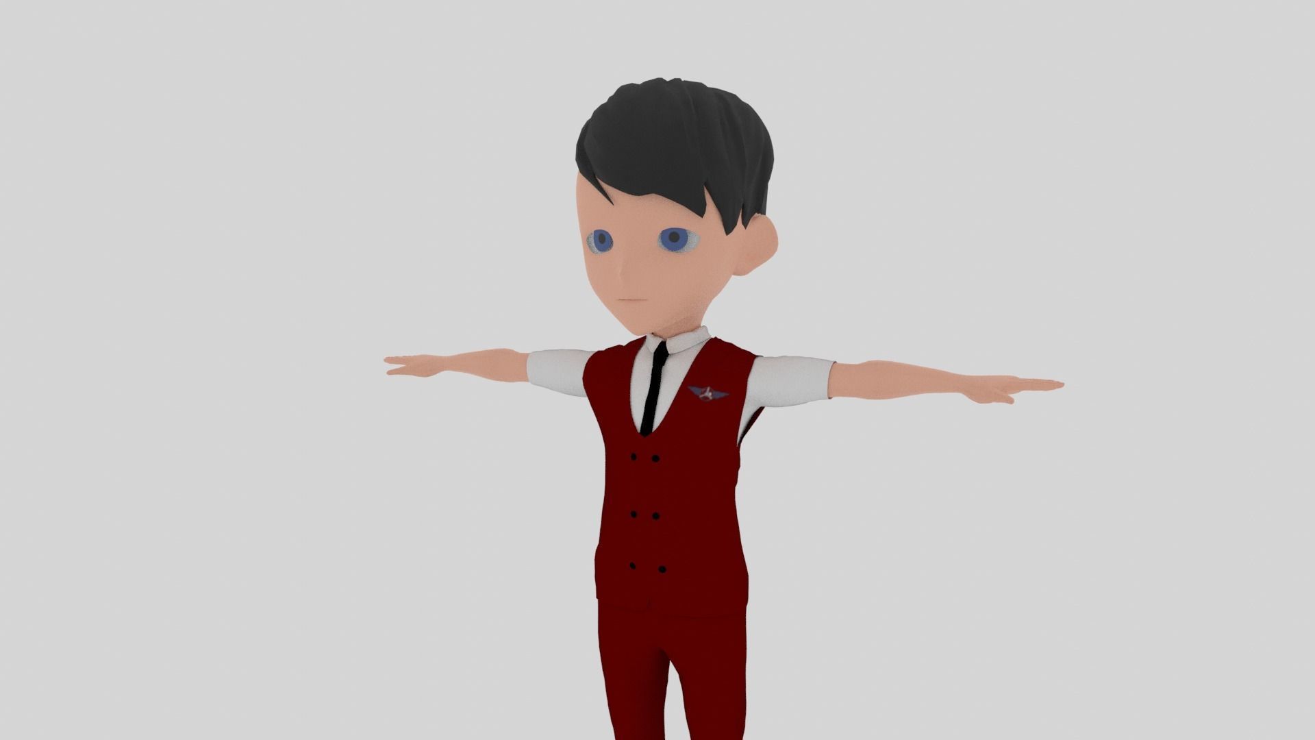 Stewardess - Cartoon Character Man Low-poly 3D model_4