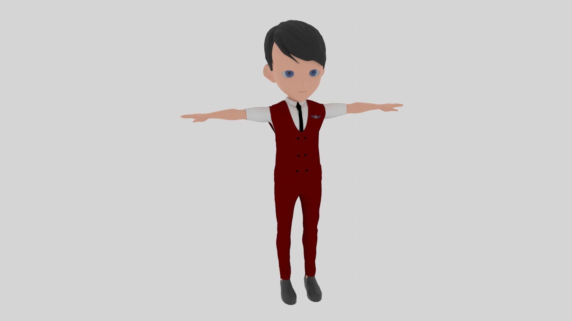 Stewardess - Cartoon Character Man Low-poly 3D model_1