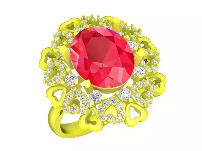 A5349 Oval Diamond with Small Heart Ring for Lady