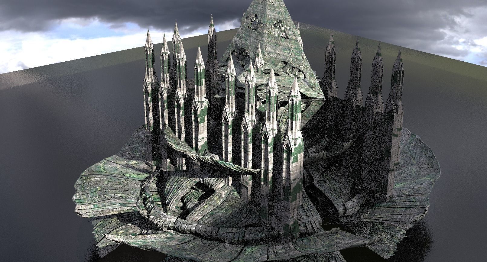 Alien Moss Ruins Tower Cathedral exterior 3D model_1