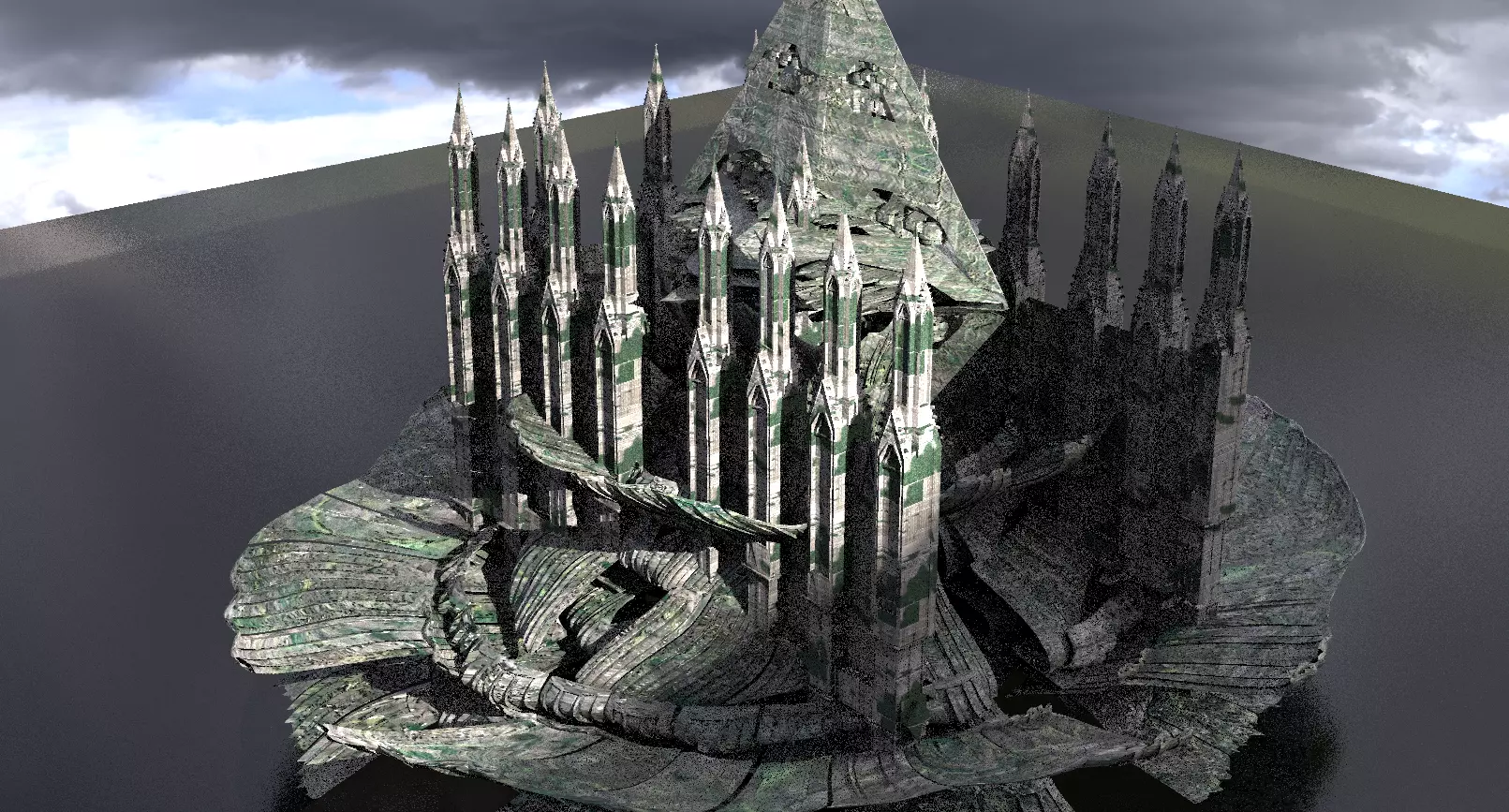 Alien Moss Ruins Tower Cathedral exterior 3D model_0