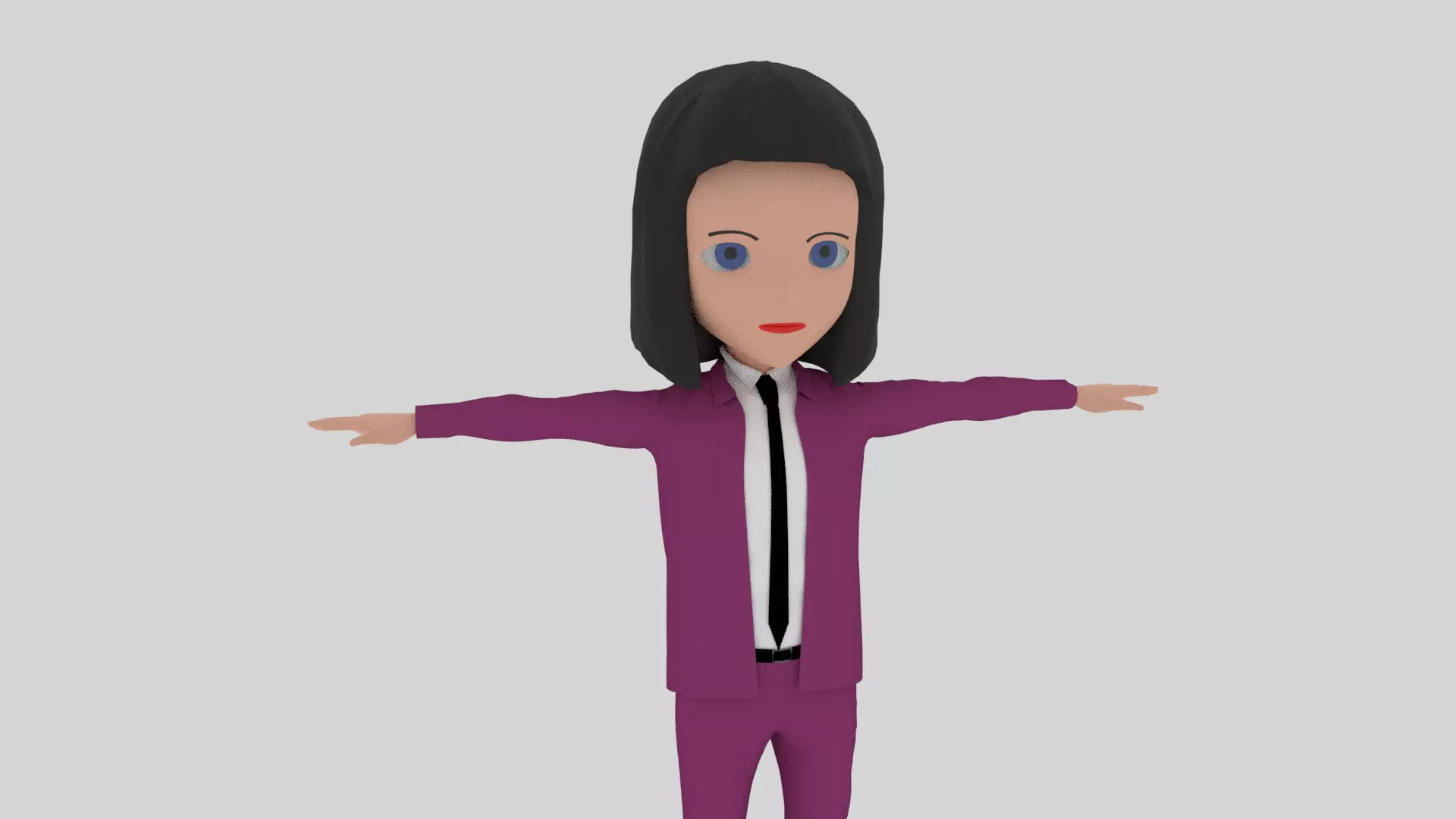 Cartoon Character Woman With Suit Low-poly 3D model_0