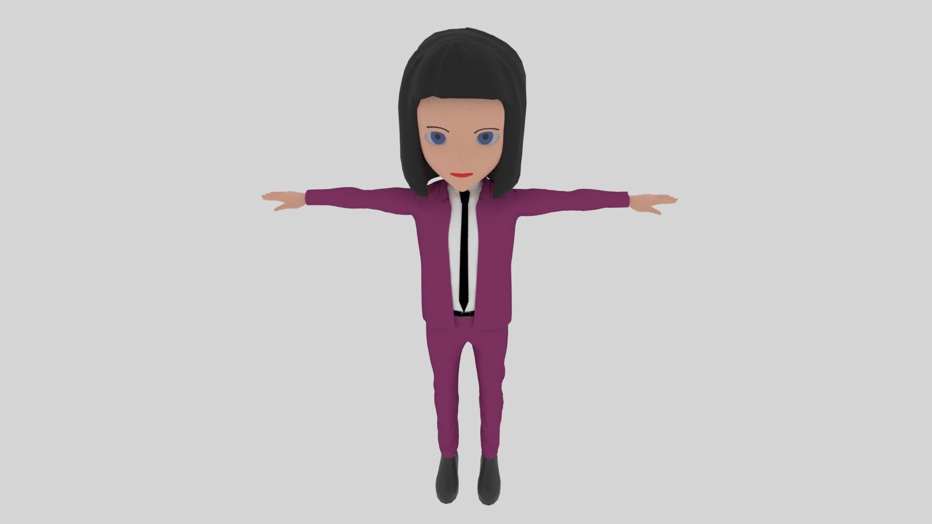 Cartoon Character Woman With Suit Low-poly 3D model_5