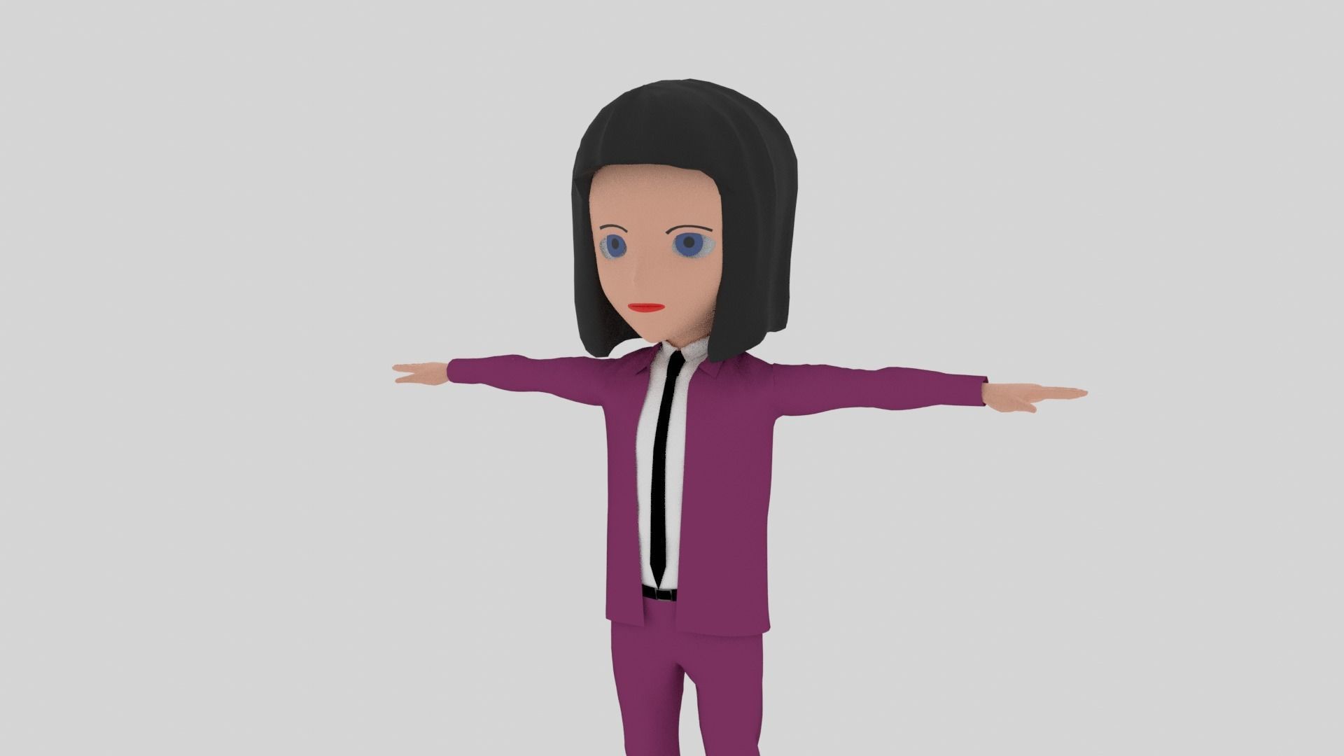Cartoon Character Woman With Suit Low-poly 3D model_4