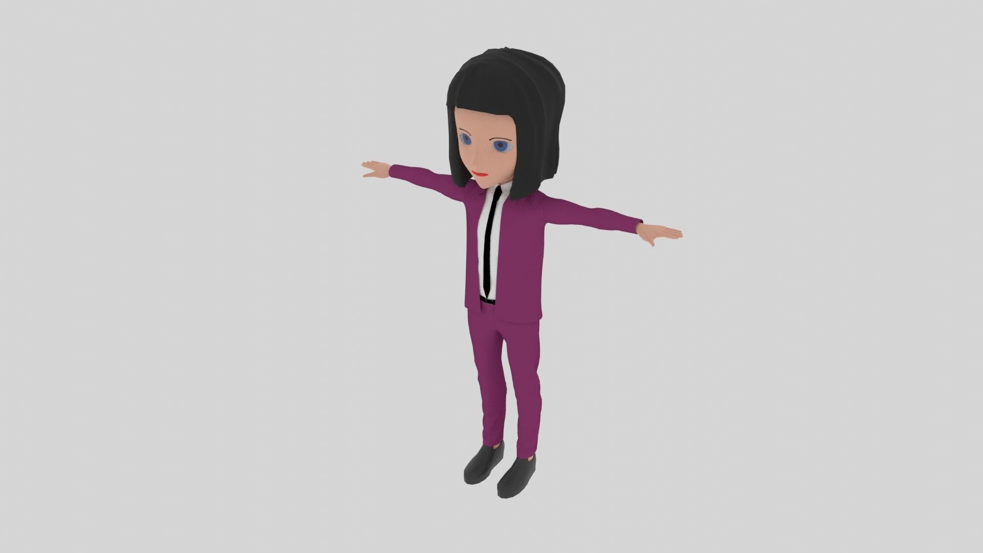 Cartoon Character Woman With Suit Low-poly 3D model_2