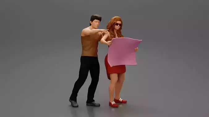 2 Models  TRAVEL WOMAN IN DRESS HOLDING MAP TRAVEL MAN POINTING  3D Model Collection