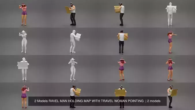 2 Models RAVEL MAN HOLDING MAP WITH TRAVEL WOMAN POINTING 