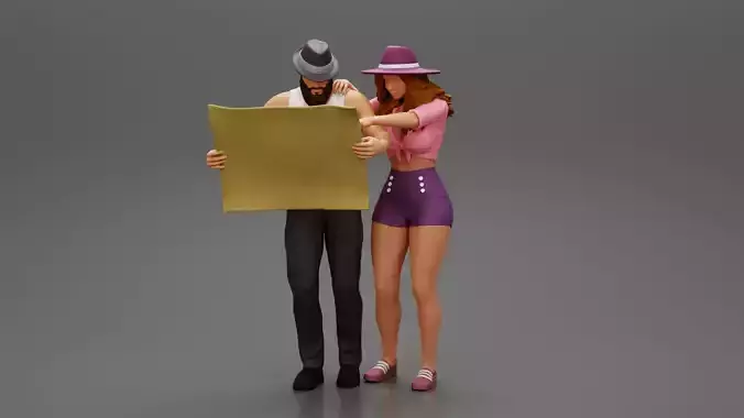 2 Models RAVEL MAN HOLDING MAP WITH TRAVEL WOMAN POINTING 