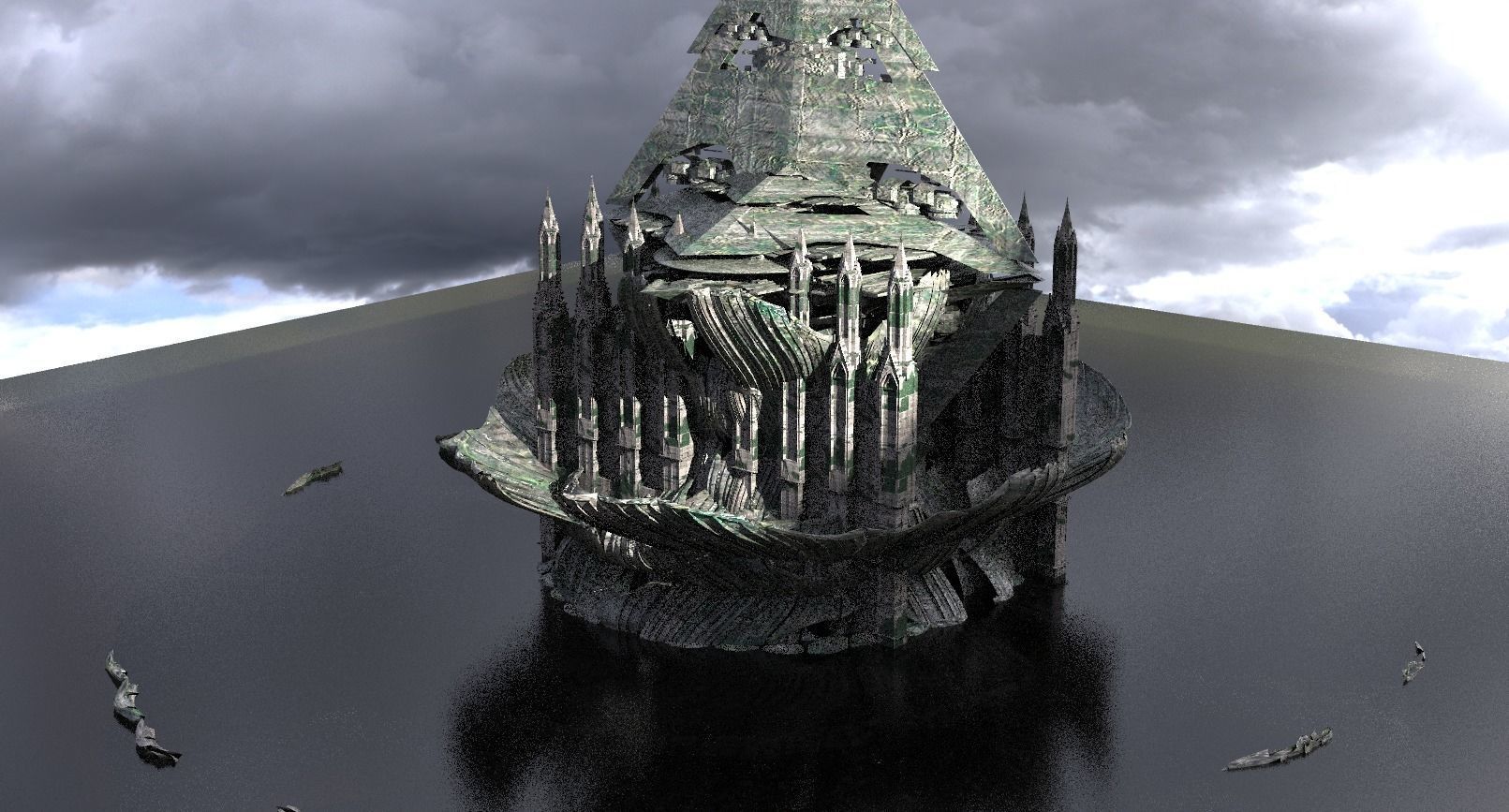 Moss Ruins Tower Cathedral exterior 3 3D model_1