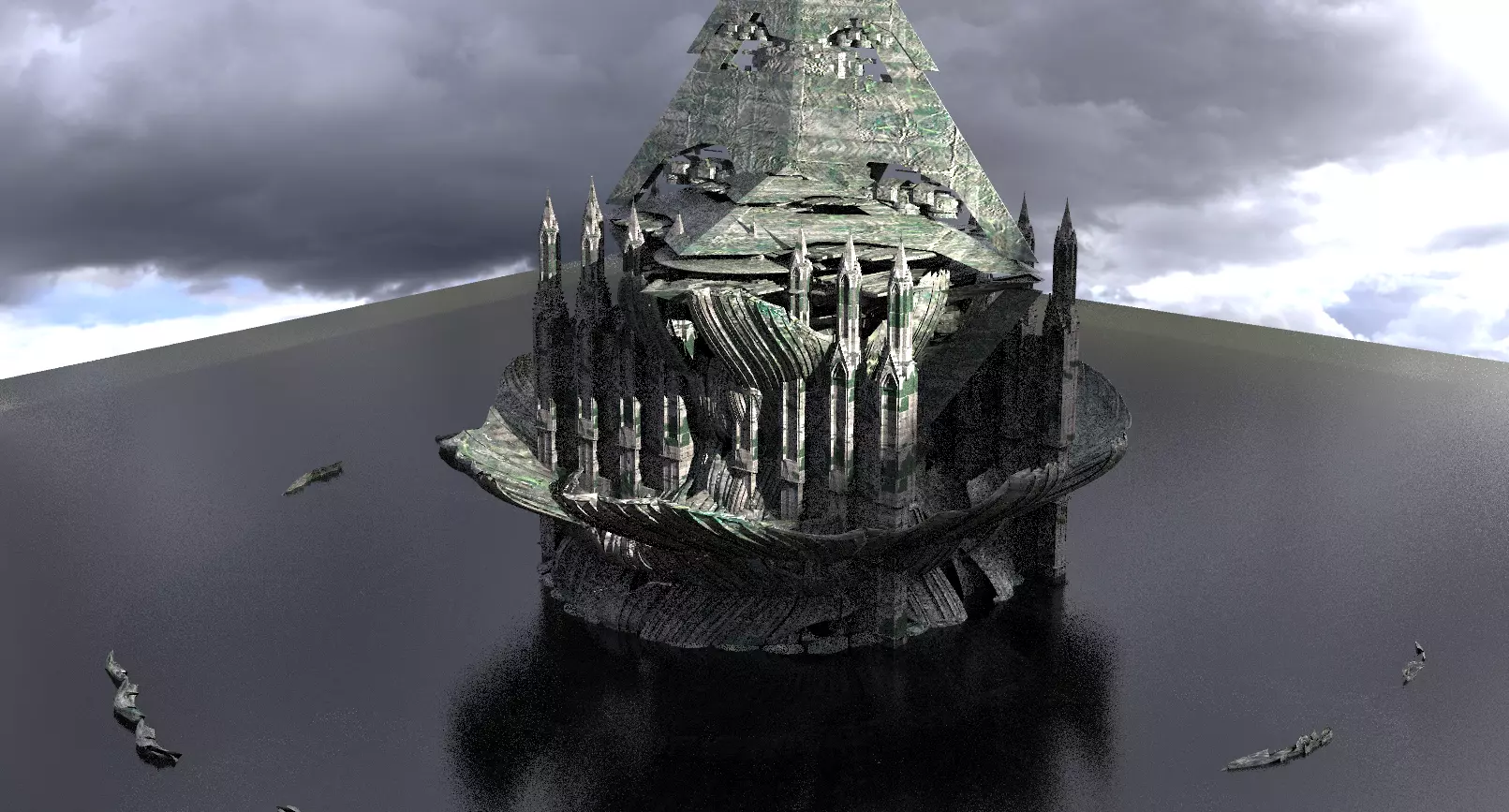 Moss Ruins Tower Cathedral exterior 3 3D model_0