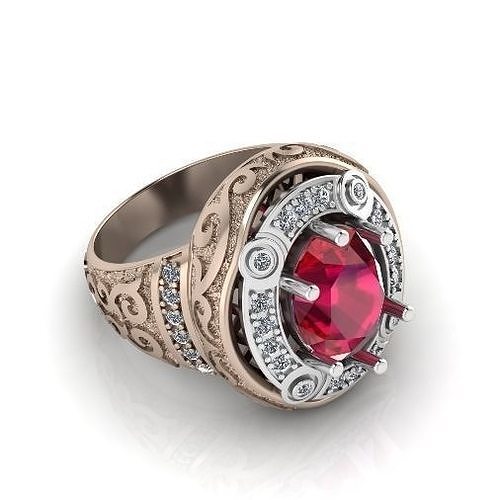 Mens ring with a large stone and patterns Model 3686 3D print model