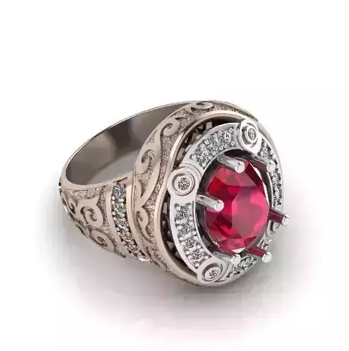 Mens ring with a large stone and patterns Model 3686